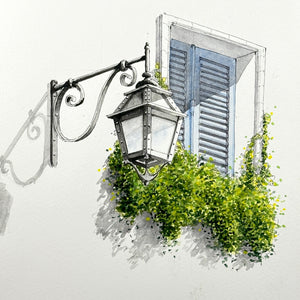 Lantern in Perspective with Foliage & Shutters.